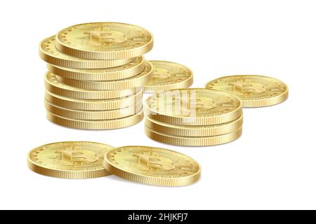 Golden Bitcoin Hintergrund. Bitcoin-Symbol für Kryptowährung, virtuelle Währung, digitales Geld, e Cash. Bitcoin-Symbol für Fintech Network Banking und BL Stock Vektor