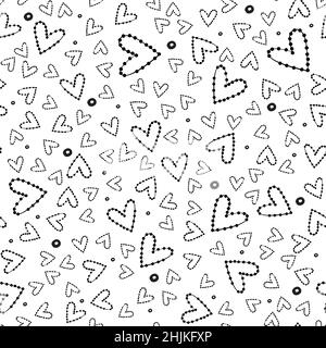 Herzen nahtloses Muster, Polka Punkt mit Herzen, Freihand Liebe Symbol Illustrationen auf weißem Hintergrund. Stock Vektor