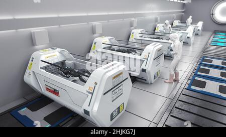 3D-Rendering. Humanoide Figuren und Sicifi-Szene Stockfoto