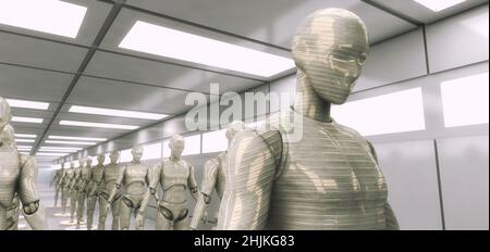 3D-Rendering. Humanoide Figuren und Sicifi-Szene Stockfoto