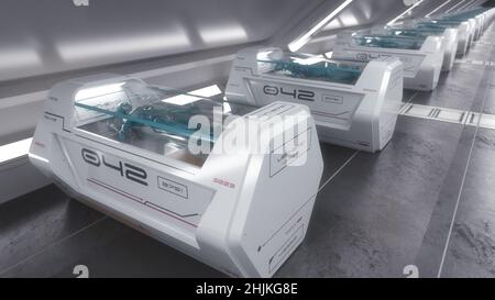 3D-Rendering. Humanoide Figuren und Sicifi-Szene Stockfoto