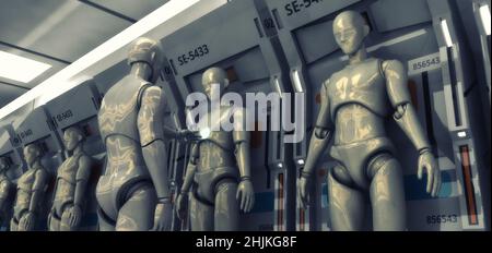 3D-Rendering. Humanoide Figuren und Sicifi-Szene Stockfoto