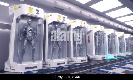 3D-Rendering. Humanoide Figuren und Sicifi-Szene Stockfoto