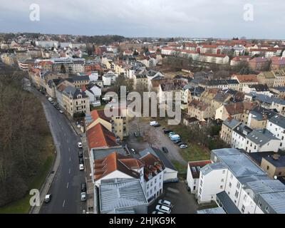 Altenburg, Deutschland. 28th Januar 2022. Die Altstadt. (Mit einer Drohne aufgenommen) Quelle: Bodo Schackow/dpa-Zentralbild/dpa/Alamy Live News Stockfoto