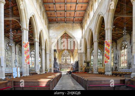 Inneren Kirchenschiff der St Botolph Church, Boston, Lincolnshire, England, Vereinigtes Königreich Stockfoto