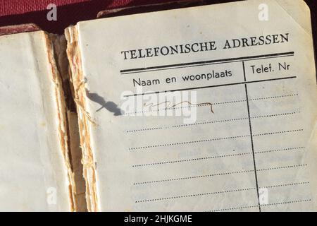 Antikes Adressbuch aus Belgien Stockfoto