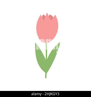Einfache Cartoon-Symbol auf weißem Hintergrund - Tulpenblüten. 8. März. Frauen Frühling Tag Stock Vektor
