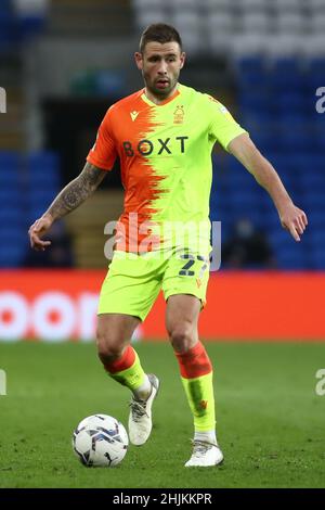 CARDIFF, GROSSBRITANNIEN. JAN 30th Steve Cook aus Nottingham Forest, aufgenommen während des Sky Bet Championship-Spiels zwischen Cardiff City und Nottingham Forest am Sonntag, 30th. Januar 2022 im Cardiff City Stadium, Cardiff. (Kredit: Kieran Riley | MI Nachrichten) Kredit: MI Nachrichten & Sport /Alamy Live Nachrichten Stockfoto