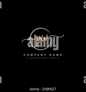 Anfangsbuchstabe PW-Logo - handgeschriebenes Logo im Signaturstil - Minimales Vektorlogo für Initialen im Handschriftenstil Stock Vektor