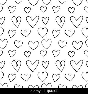 Herzen nahtloses Muster, Polka Punkt mit Herzen, Freihand Liebe Symbol Illustrationen auf weißem Hintergrund. Stock Vektor