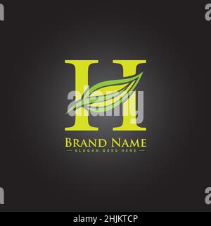 H Letter Herbal Logo - Vektor-Vorlage von Buchstabe H mit Blatt - Monogramm Vektor-Logo-Vorlage für Firmennamen Initialen Stock Vektor