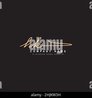 Anfangsbuchstabe HK-Logo - handgeschriebenes Logo im Signaturstil - Minimaler Vektor-Logo für Initialen im Handschriftenstil Stock Vektor