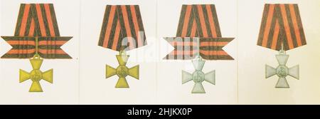 Das Georgskreuz - die Insignien des Militärordens von 1-4 Grad des Russischen Reiches. Gravur des 19th. Jahrhunderts. Stockfoto