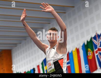 Nehvizdy, Tschechische Republik. 30th Januar 2022. Thomas Carmoy aus Belgien tritt beim internationalen Leichtathletik-Hallentreffen Stars in Nehvizdy am 30. Januar 2022 im Hochsprung der Männer in Nehvizdy, Tschechien, an. Kredit: Michal Krumphanzl/CTK Foto/Alamy Live Nachrichten Stockfoto