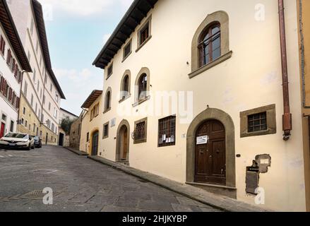 Florenz, Italien. Januar 2022. Das Haus, in dem der berühmte Astronom und Physiker Galileo Galilei im Stadtzentrum wohnte Stockfoto