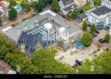 Luftaufnahme, Rathaus Holzwickede, Baustelle und Erweiterung des stadtrates, Freiberg, Holzwickede, Ruhrgebiet, Nordrhein-Westfalen, Deutschland Stockfoto