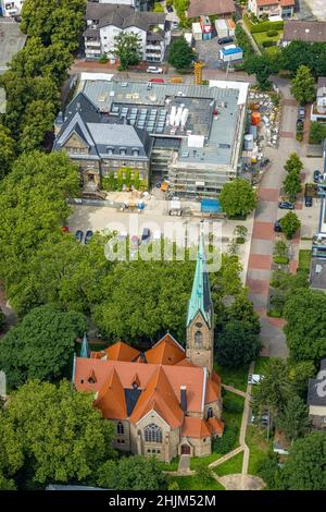 Luftaufnahme, Rathaus Holzwickede, Baustelle und Erweiterung des stadtrates, evangelische Kirche am Markt, Freiberg. Kirche Am Markt, Freiberg, Stockfoto