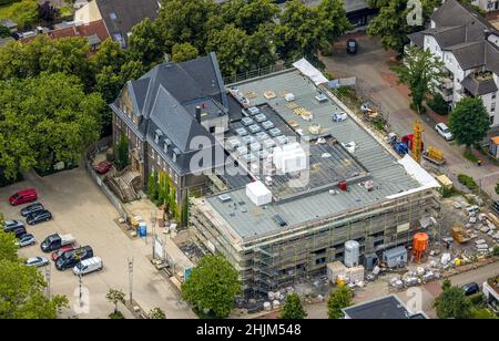 Luftaufnahme, Rathaus Holzwickede, Baustelle und Erweiterung des stadtrates, Freiberg, Holzwickede, Ruhrgebiet, Nordrhein-Westfalen, Deutschland Stockfoto