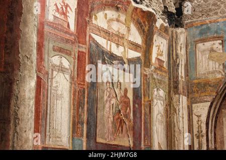 Die prächtigen Ruinen von Herculaneum, die durch den Ausbruch des Vulkans Vesuv zerstört wurden, der auch die Stadt Pompeji zerstörte Stockfoto