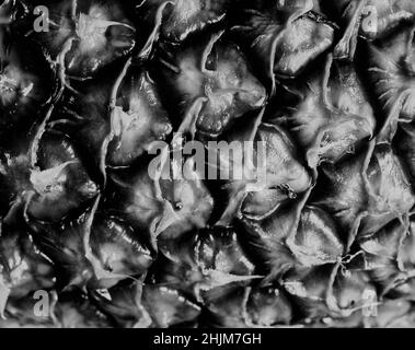 Natürliche Muster und Texturen der Ananas (Ananas comosus)-Haut in semi-abstraktem Makro Stockfoto