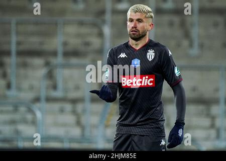 LENS, FRANKREICH - 30. JANUAR: Caio Henrique von AS Monaco beim Coupe de France-Spiel zwischen RC Lens und AS Monaco im Stade Bollaert-Delelis am 30. Januar 2022 in Lens, Frankreich (Foto: Jeroen Meuwsen/Orange Picts) Stockfoto