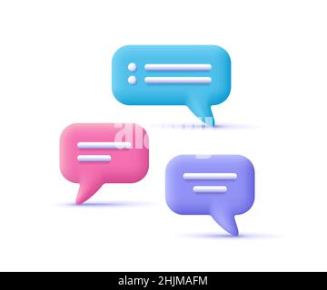 Sprechblasen für Text. 3D Vektorsymbol. Chat-Nachricht, Social-Media-Chat, Benachrichtigungskonzept. Minimalistischer Cartoon-Stil. Stock Vektor