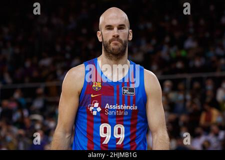 Nick Calathes vom FC Barcelona beim Liga Endesa Spiel zwischen dem FC Barcelona und dem Club Joventut Badalona im Palau Blaugrana in Barcelona, Spanien. Stockfoto