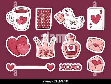Hand gezeichnet valentinstag Aufkleber Sammlung Design Vektor Illustration Design Vektor Illustration Stock Vektor