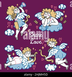 Hand gezeichnet valentinstag Amor Zeichen Sammlung Design Vektor Illustration Design Vektor Illustration Stock Vektor