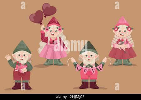 Aquarell valentinstag Gnome Kollektion Design Vektor Illustration Design Vektor Illustration Stock Vektor