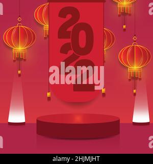 Illustration der chinesischen Neujahr rote Wand und rote Thema Produkt Display Hintergründe Stock Vektor