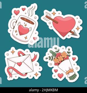 Hand gezeichnet valentinstag Aufkleber Sammlung Design Vektor Illustration Design Vektor Illustration Stock Vektor
