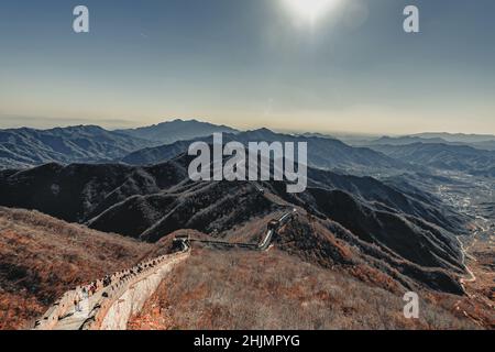 Die Chinesische Mauer, eines der sieben Weltwunder in Mutianyu Stockfoto