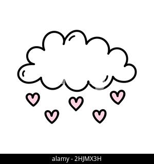 Nette Wolke mit Herzen regen isoliert auf weißem Hintergrund. Vektor-handgezeichnete Illustration im Doodle-Stil. Perfekt für Valentinstag-Designs, Karten, Stock Vektor