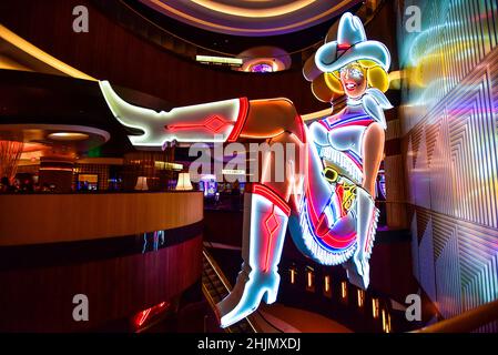 Neon Vegas Vicky im circa Resort Casino, Downtown Las Vegas, Nevada. Stockfoto