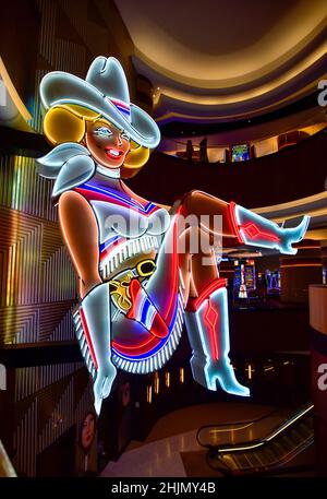 Neon Vegas Vicky im circa Resort Casino, Downtown Las Vegas, Nevada. Stockfoto