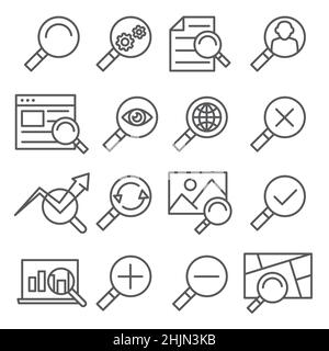 Symbole für Suchlinien auf weißem Hintergrund Stock Vektor