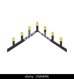 Vektor-isoliertes flaches Konzept. Schwarze Bogenlampen. Weihnachten religiöses Symbol des Advents. Kerzenhalter hat eine geometrische Dreiecksform und gelbe Flammen an Stock Vektor