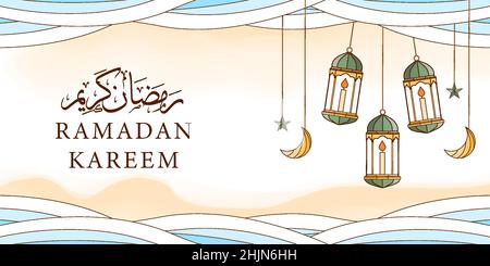 Handgezeichneter ramadan Kareem Illustration Hintergrund mit islamischem Ornament Stock Vektor
