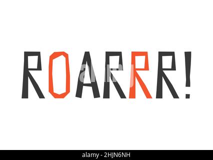Vektor isoliert auf weißem Hintergrund handgezeichneter Text - Brüllen. Flache geometrische Buchstaben in Schwarz und Orange. Vorlage zum Design Banner und Geschenk Auto Stock Vektor