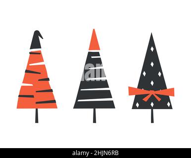 Vektor-isolierte Illustration für Xmas Design. Symbol des chinesischen Neujahrs 2022 - Jahr des Tigers. Weihnachtsbaum werden von Weihnachtsmann Hüte geschmückt, b Stock Vektor