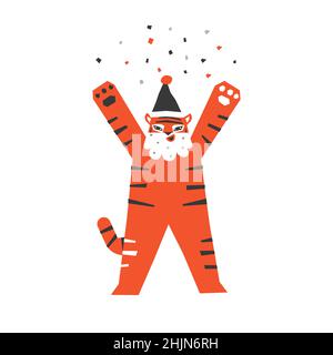 Vektor isolierte Illustration für Weihnachtsdekoration. Symbol des chinesischen Neujahrs 2022 - Jahr des Tigers. Logo für den Winterverkauf. Koreanischer Tiger hat San Stock Vektor