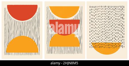 Minimalist 20s Bauhaus Style abstrakte Kompositionen. Handgemalte Geometrische Wanddekoration Aus Der Mitte Des Jahrhunderts. Stock Vektor