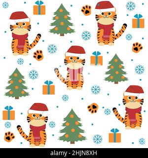 Kleine Tiger Muster, Farbvektor isoliert Cartoon-Stil Illustration. Stock Vektor