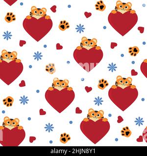 Kleine Tiger Muster, Farbvektor isoliert Cartoon-Stil Illustration. Stock Vektor