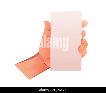 Linke Hand mit weißer unbeschriftete Karte. Objekt auf weißem Hintergrund isoliert. Witziger Cartoon-Stil. Vektor. Stock Vektor
