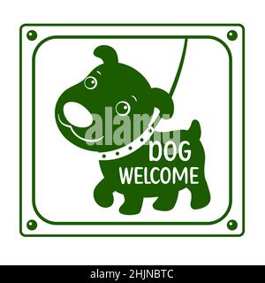 Tierfreundliches Vektoretikett. Stempel oder Aufkleber mit hundefreundlichem Text. Tierarztpraxis, Etikett, Aufkleber. Inschrift Hund Herzlich Willkommen. Vektor EPS8 Stock Vektor