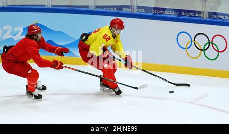 Peking, China. 31st Januar 2022. Spieler aus China nehmen an einer Trainingseinheit im Nationalen Hallenstadion in Peking, der Hauptstadt Chinas, Teil, 31. Januar 2022. Kredit: Ma Ning/Xinhua/Alamy Live Nachrichten Stockfoto