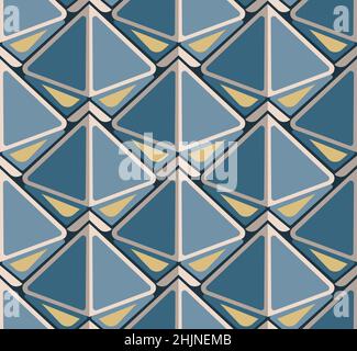 Dreieck blau beige nahtloses Muster als optische Illusion. Abstrakte Motten auf dunklem Hintergrund als Vektor-Illustration im modernen Stil Stock Vektor