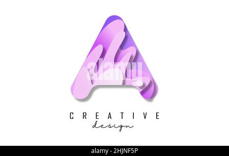 Buchstabe Ein Logo mit Pop Art und Papierschnitt-Effekt. Geometrische Vektordarstellung mit Verlaufsfarben. Stock Vektor